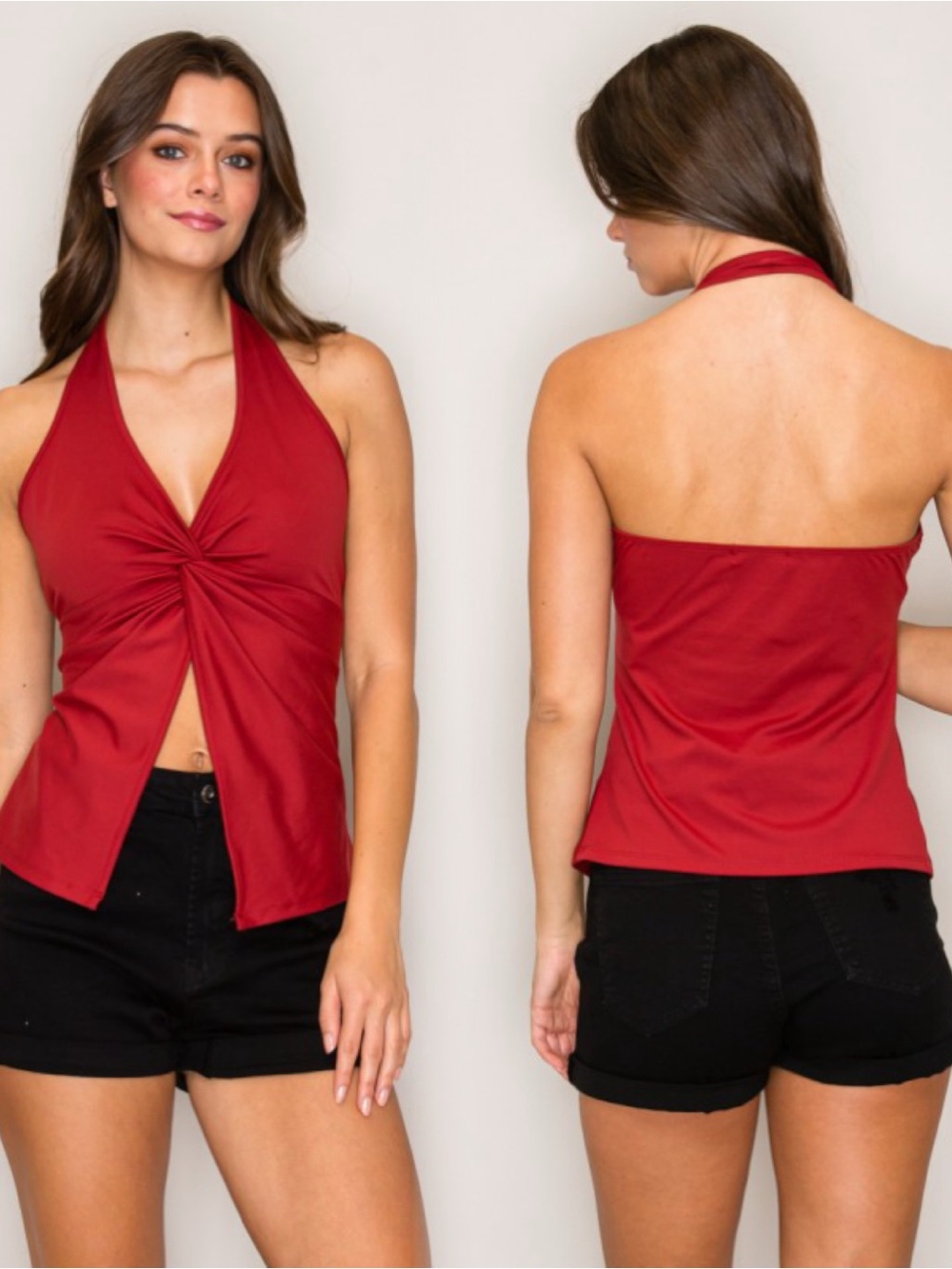 Twist-Front Halter Women's Top in Red